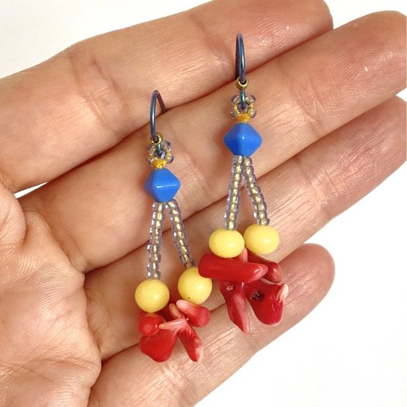 DietzJewels Mokume Gane Polymer Pendant Coral Vintage Glass Necklace Earring Set - Picture 7 of 8